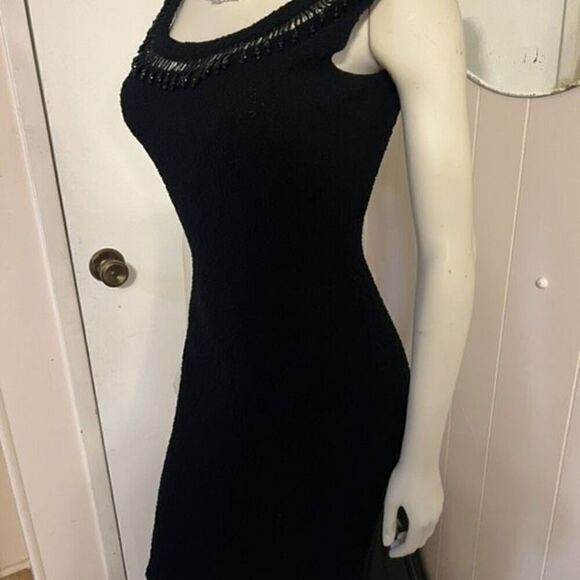 AMAZING BODYCON Vintage 1950's Kimberly Black Beaded Hand Loomed 100% Wool Bouc - Picture 3 of 8